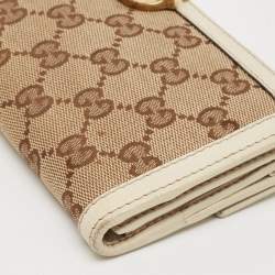 Gucci White/Beige GG Canvas and Leather Icon Bit Flap Continental Wallet