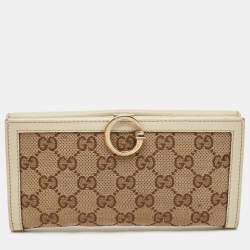 Gucci White/Beige GG Canvas and Leather Icon Bit Flap Continental Wallet