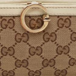 Gucci White/Beige GG Canvas and Leather Icon Bit Flap Continental Wallet