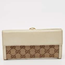 Gucci White/Beige GG Canvas and Leather Icon Bit Flap Continental Wallet