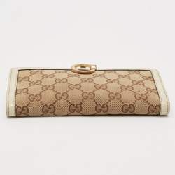 Gucci White/Beige GG Canvas and Leather Icon Bit Flap Continental Wallet