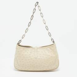 Pre Owned Gucci Ivory Ostrich Leather Jackie O Chain Hobo