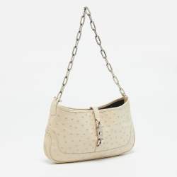 Pre Owned Gucci Ivory Ostrich Leather Jackie O Chain Hobo