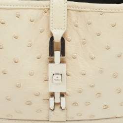 Pre Owned Gucci Ivory Ostrich Leather Jackie O Chain Hobo