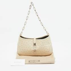Pre Owned Gucci Ivory Ostrich Leather Jackie O Chain Hobo