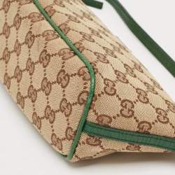 Gucci Beige/Green GG Canvas and Leather Boat Pochette Bag