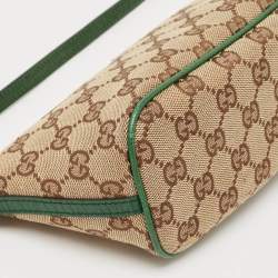 Gucci Beige/Green GG Canvas and Leather Boat Pochette Bag