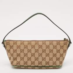 Gucci Beige/Green GG Canvas and Leather Boat Pochette Bag