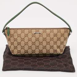 Gucci Beige/Green GG Canvas and Leather Boat Pochette Bag