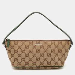 Gucci Beige/Green GG Canvas and Leather Boat Pochette Bag