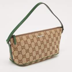 Gucci Beige/Green GG Canvas and Leather Boat Pochette Bag
