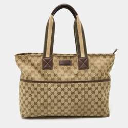 Gucci Beige/Green GG Canvas and Leather Diaper Tote