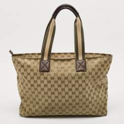 Gucci Beige/Green GG Canvas and Leather Diaper Tote