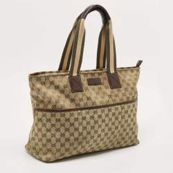 Gucci Beige/Green GG Canvas and Leather Diaper Tote