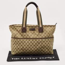 Gucci Beige/Green GG Canvas and Leather Diaper Tote