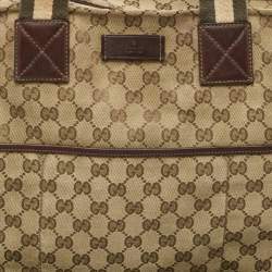 Gucci Beige/Green GG Canvas and Leather Diaper Tote