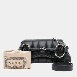 Gucci Black Small Leather Horsebit Chain Satchel Bag