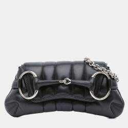 Gucci Black Small Leather Horsebit Chain Satchel Bag
