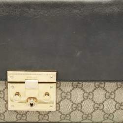 Gucci Black/Beige GG Supreme Canvas and Leather Medium Padlock Shoulder Bag