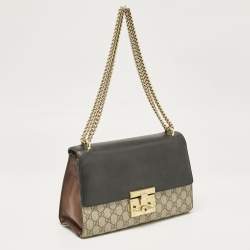 Gucci Black/Beige GG Supreme Canvas and Leather Medium Padlock Shoulder Bag