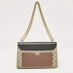Gucci Black/Beige GG Supreme Canvas and Leather Medium Padlock Shoulder Bag