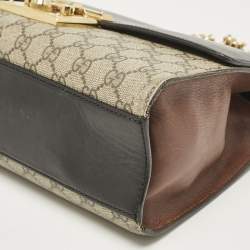Gucci Black/Beige GG Supreme Canvas and Leather Medium Padlock Shoulder Bag