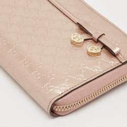 Gucci Metallic Old Rose Microguccissima Patent Leather Heart Charm Continental Wallet