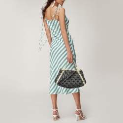 Pre Owned Gucci Navy Blue/White Canvas and Leather Signature Abbey Hobo