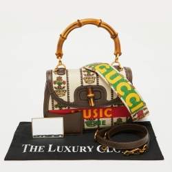 Gucci Multicolour Canvas and Leather Music is Mine Bamboo Flap Top Handle Bag