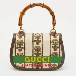 Gucci Multicolour Canvas and Leather Music is Mine Bamboo Flap Top Handle Bag
