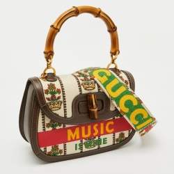 Gucci Multicolour Canvas and Leather Music is Mine Bamboo Flap Top Handle Bag