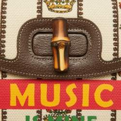 Gucci Multicolour Canvas and Leather Music is Mine Bamboo Flap Top Handle Bag