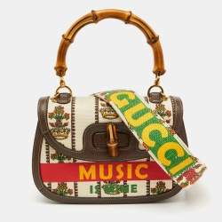 Gucci Multicolour Canvas and Leather Music is Mine Bamboo Flap Top Handle Bag