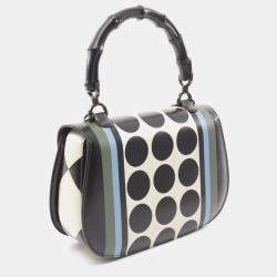 Gucci Limited Edition Geometric Print Leather Bamboo 1947 Top Handle Bag 