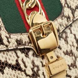 Gucci Cream Watersnake Leather Small Web Chain Sylvie Shoulder Bag