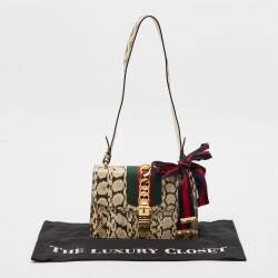 Gucci Cream Watersnake Leather Small Web Chain Sylvie Shoulder Bag