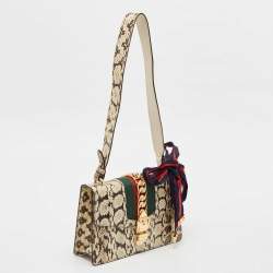 Gucci Cream Watersnake Leather Small Web Chain Sylvie Shoulder Bag