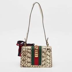 Gucci Cream Watersnake Leather Small Web Chain Sylvie Shoulder Bag