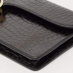 Pre Owned Gucci Black Crocodile Interlocking G Long Clutch