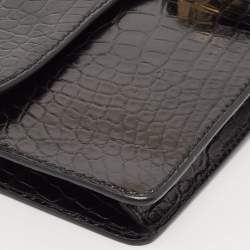 Pre Owned Gucci Black Crocodile Interlocking G Long Clutch