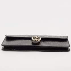 Pre Owned Gucci Black Crocodile Interlocking G Long Clutch
