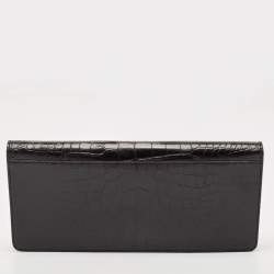 Pre Owned Gucci Black Crocodile Interlocking G Long Clutch