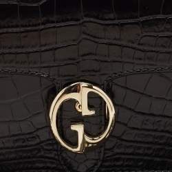 Pre Owned Gucci Black Crocodile Interlocking G Long Clutch