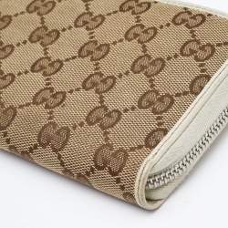 Gucci Beige/Cream GG Canvas and Leather Zip Around Wallet