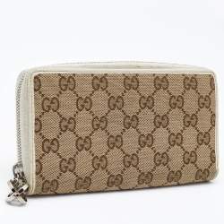Gucci Beige/Cream GG Canvas and Leather Zip Around Wallet