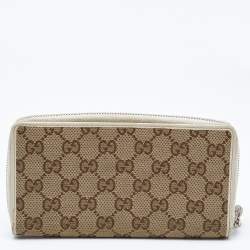 Gucci Beige/Cream GG Canvas and Leather Zip Around Wallet