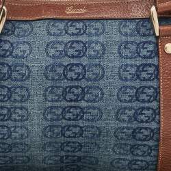 Gucci Navy Blue/Brown Monogram Denim and Leather Tote