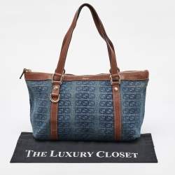 Gucci Navy Blue/Brown Monogram Denim and Leather Tote