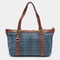 Gucci Navy Blue/Brown Monogram Denim and Leather Tote