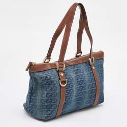 Gucci Navy Blue/Brown Monogram Denim and Leather Tote